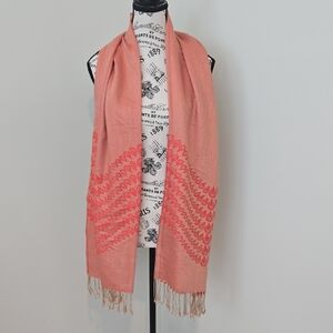 Pashmina Coral Scarf with Fringe